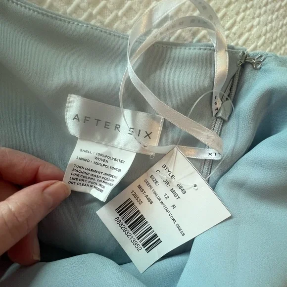 After Six Asymmetrical One Shoulder Cowl Neck Dress In Mist Size 12 NWT
